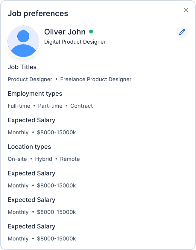 Job preferences panel